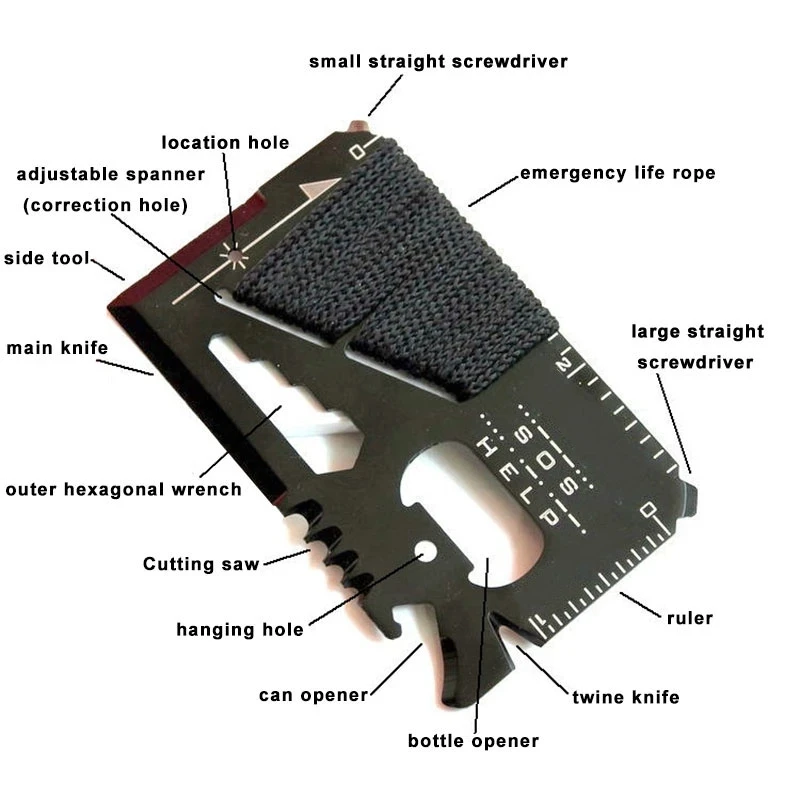 Multitool Credit Card - EDC クレジットカード多機能ポケット狩猟ナイフアウトドアスポーツキャンプハイキング SOS サバイバルレスキュー緊急ツール MJ