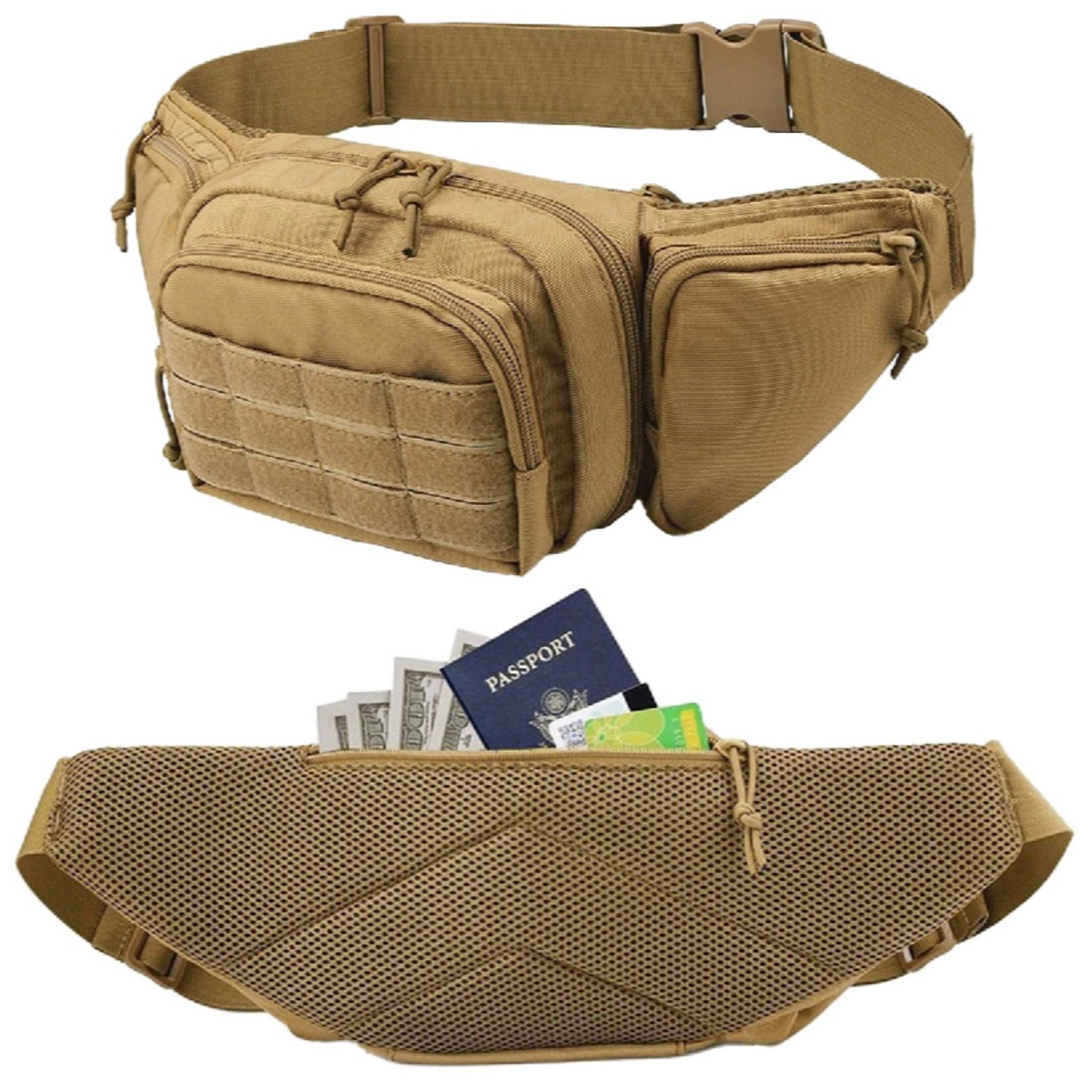 Edc Concealed Carry Fanny Pack - MOLLE 戦術的な隠しキャリーファニーパックピストルホルスター EDC ウエストバッグランニングサイクリングハイキングキャンプアウトドアスポーツ用
