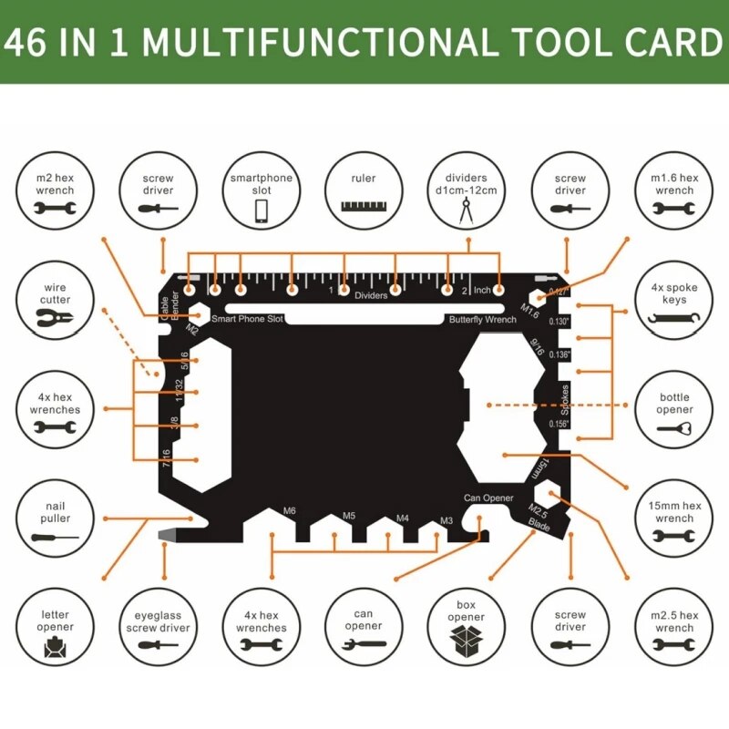 Multitool Credit Card - マルチツール46 in 1クレジットカードサイズ屋外キャンプサバイバルアクセサリー多目的ギアガジェットツール男性用ポータブル