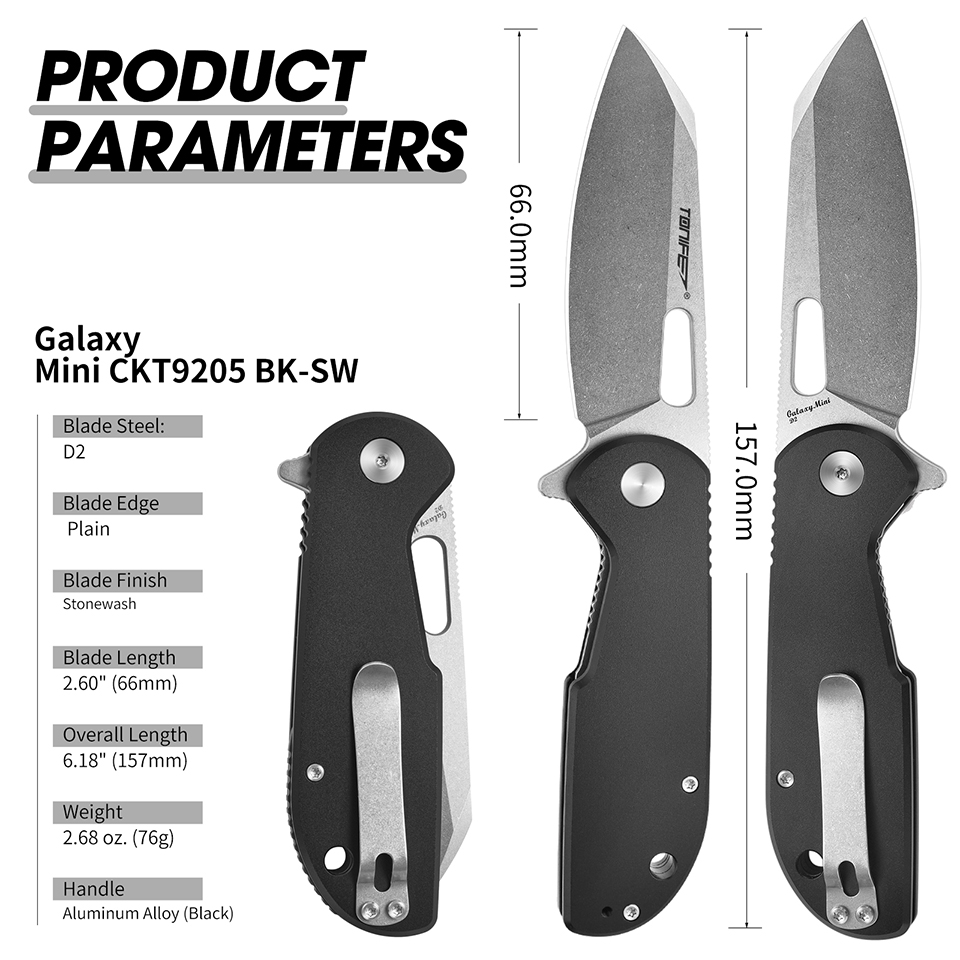 Edc Carry Pocket Knife - TONIFE Galaxy Mini CKT9205 折りたたみナイフ、D2 スチールブレードとアルミニウムハンドル付き、キャンプや日常持ち運び用の