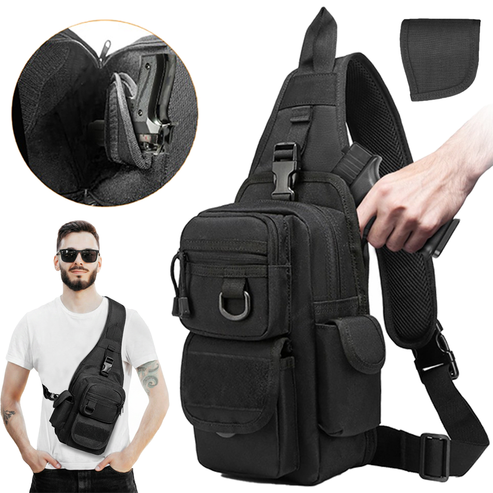 Edc Carry Bag For Pistol - 戦術ピストルバッグ隠しキャリーガンバッグクロスボディスリングバックパックショルダーチェストバッグピストルホルスター付きEDCポーチハンティング用